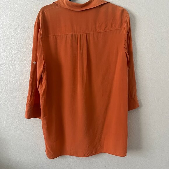 Lafayette‎ 148 NY Sz 10 100% Silk Button Up Shirt Top Burnt Orange Quiet Luxury - Picture 3 of 14